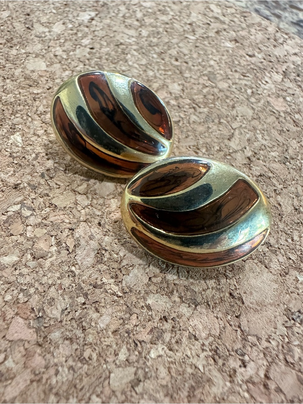 Vintage Napier Two-Tone Oval Clip Earrings — Gold and Copper Tones